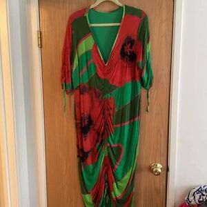 Sassy Jones Green and Red Floral Maxi Dress